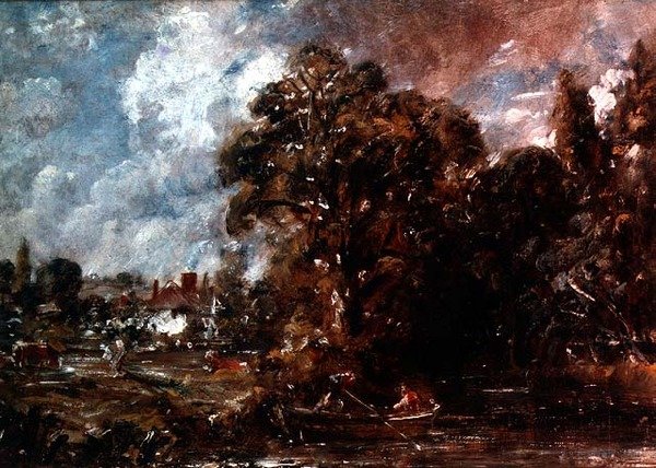 Scéna na řece s farmou poblíž břehu, kolem 1830-36 (olej) od John Constable