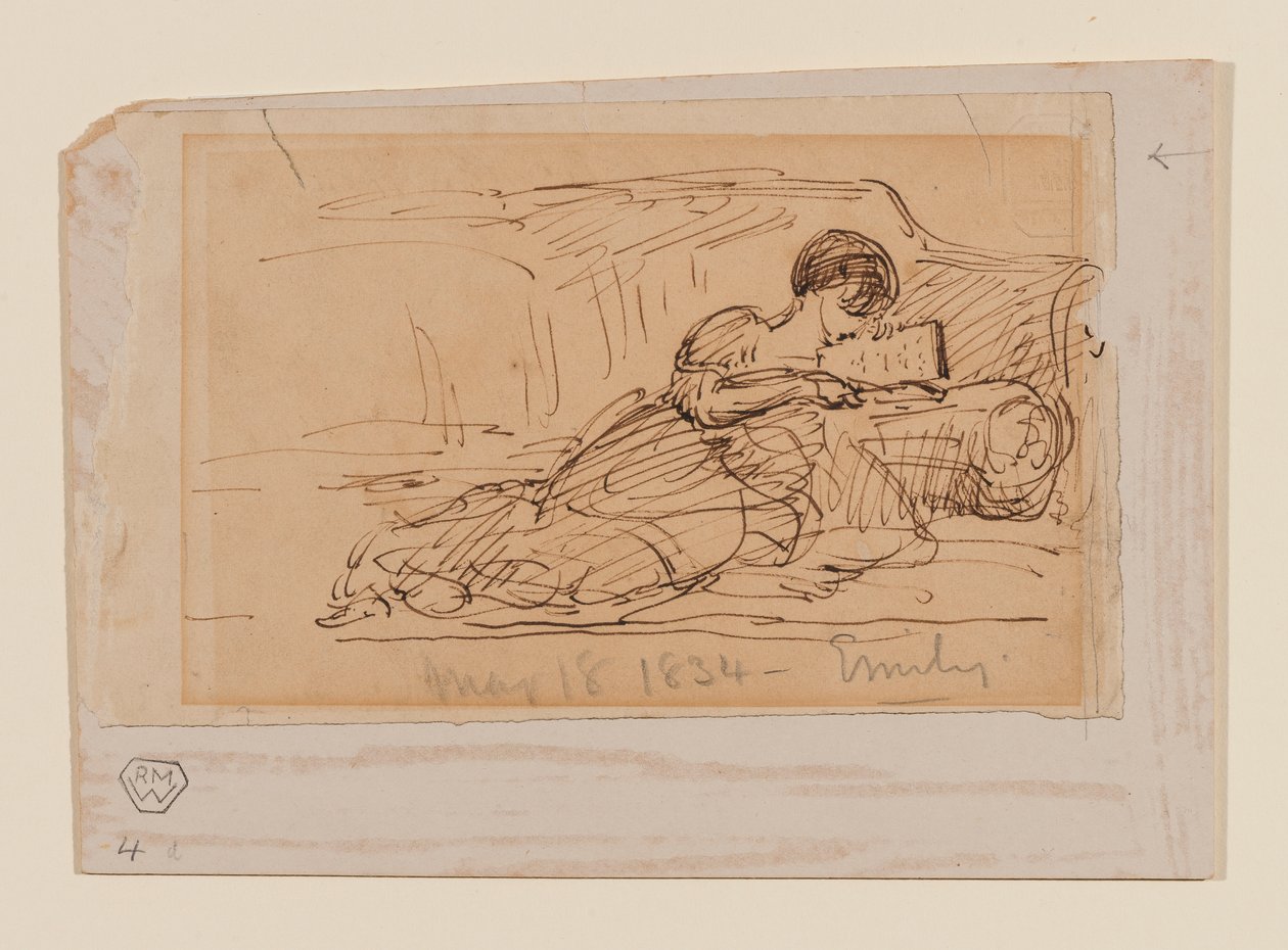 Umělcova dcera Emily ležící na pohovce a čtení, 18. května 1834 od John Constable