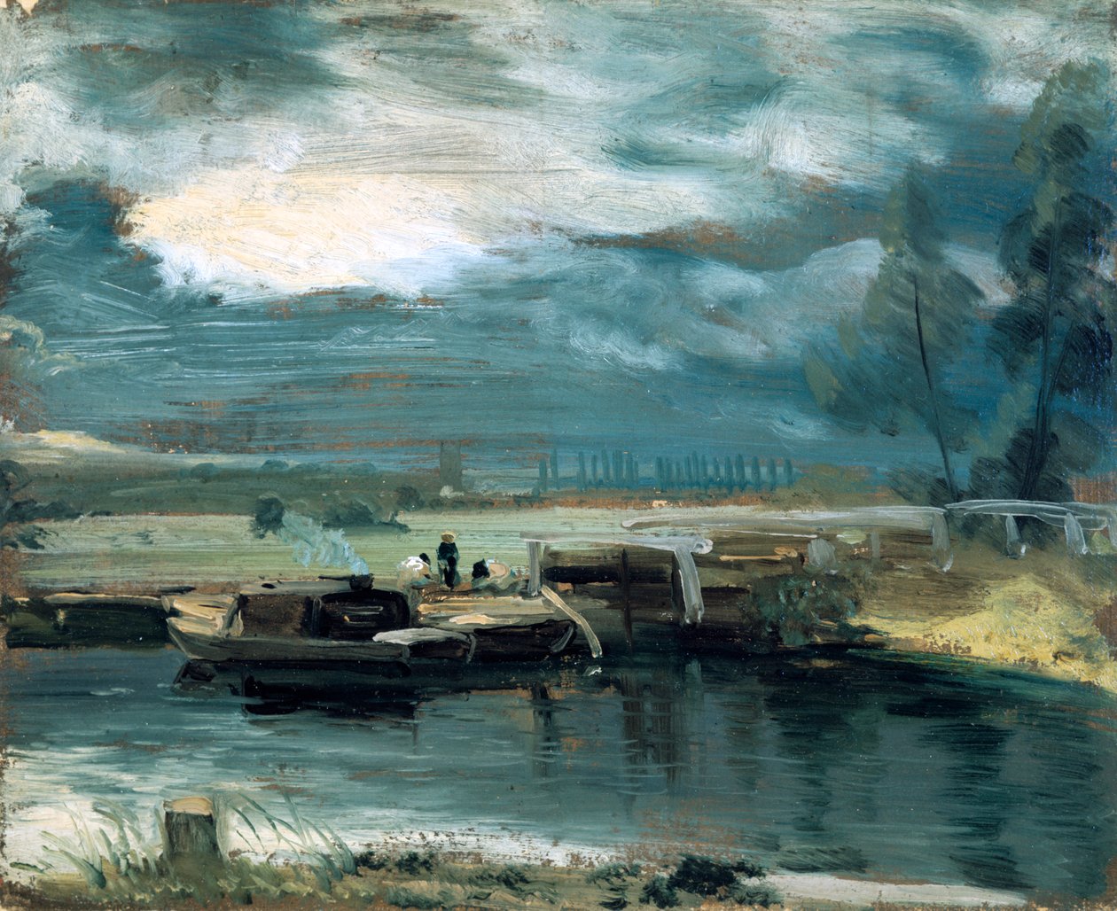 Barges on the Stour, s Dedham Church v dálce, 1811 od John Constable