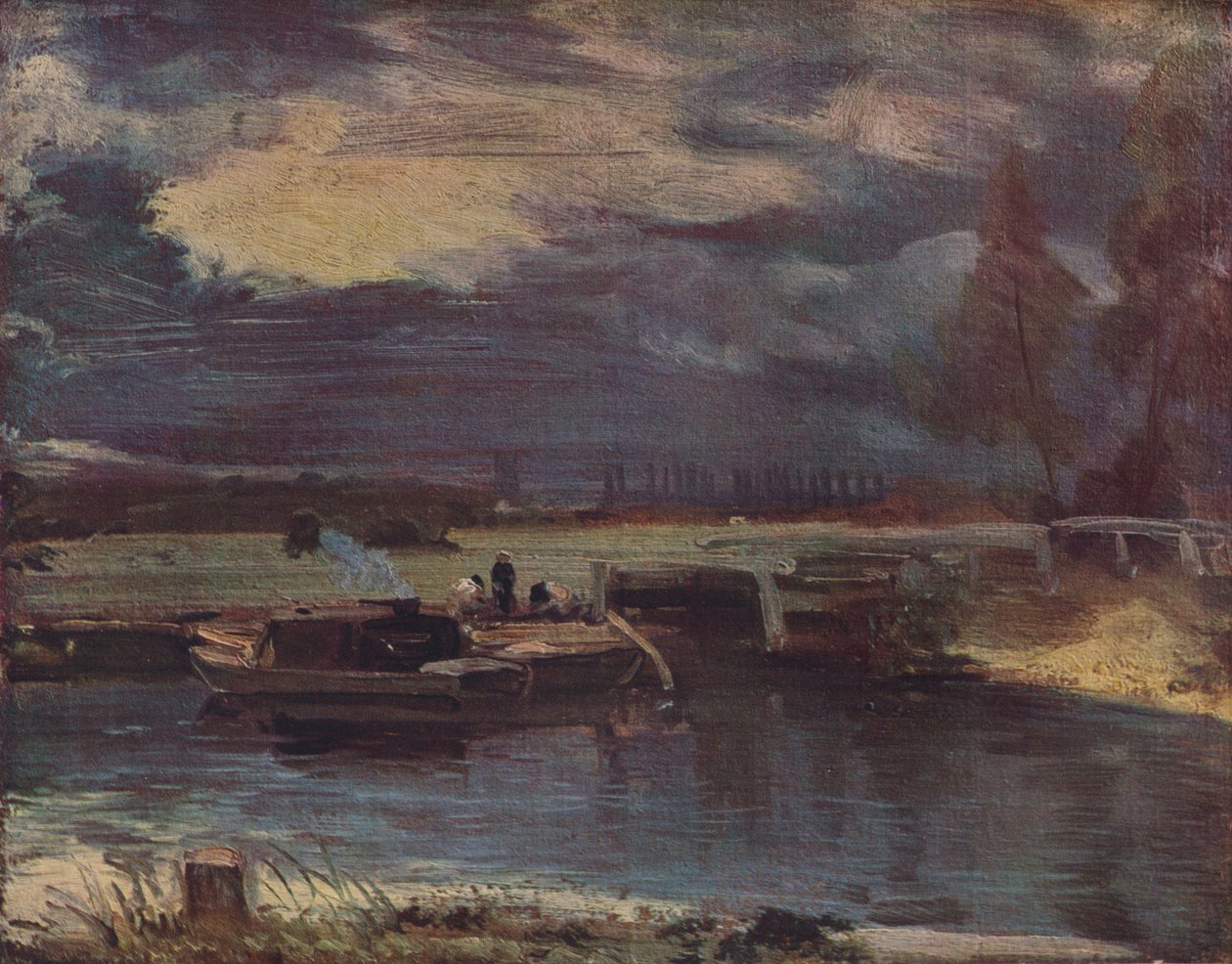 Barges on the Stour, s Dedham Church v dálce, c1811 od John Constable