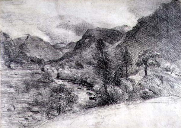 Borrowdale, Morning, cca 1806 (kresba tužkou na papíře) od John Constable
