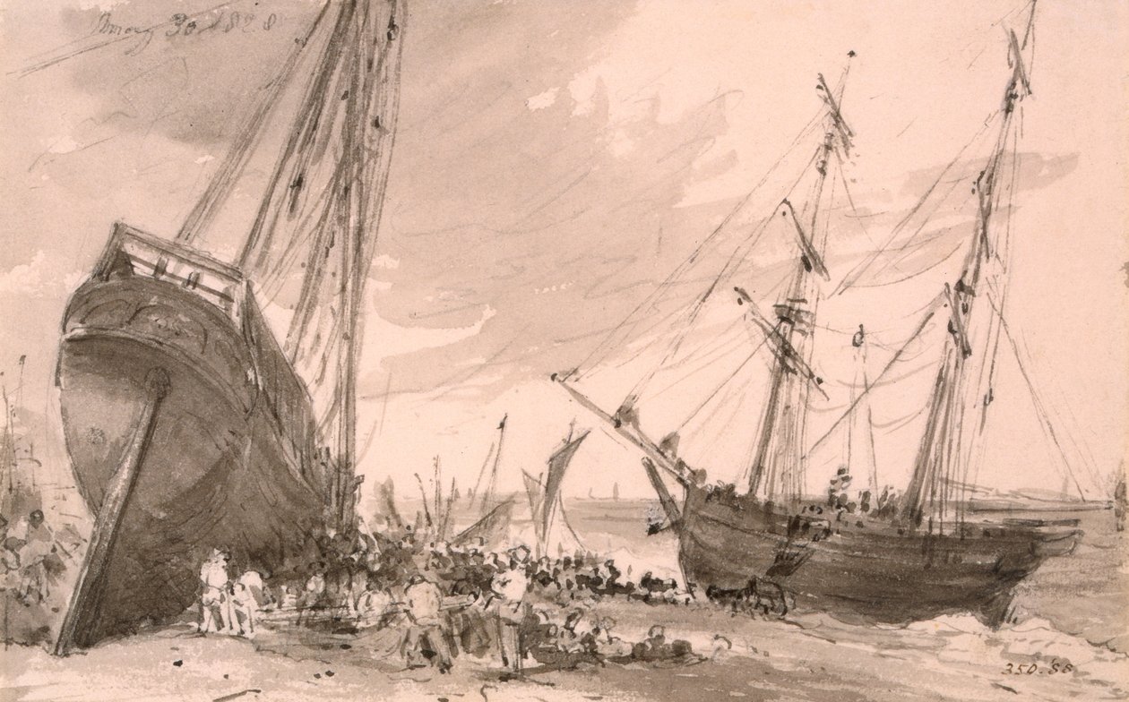 Brightonská pobřežní scéna se dvěma loděmi v popředí, 30. května 1828 od John Constable