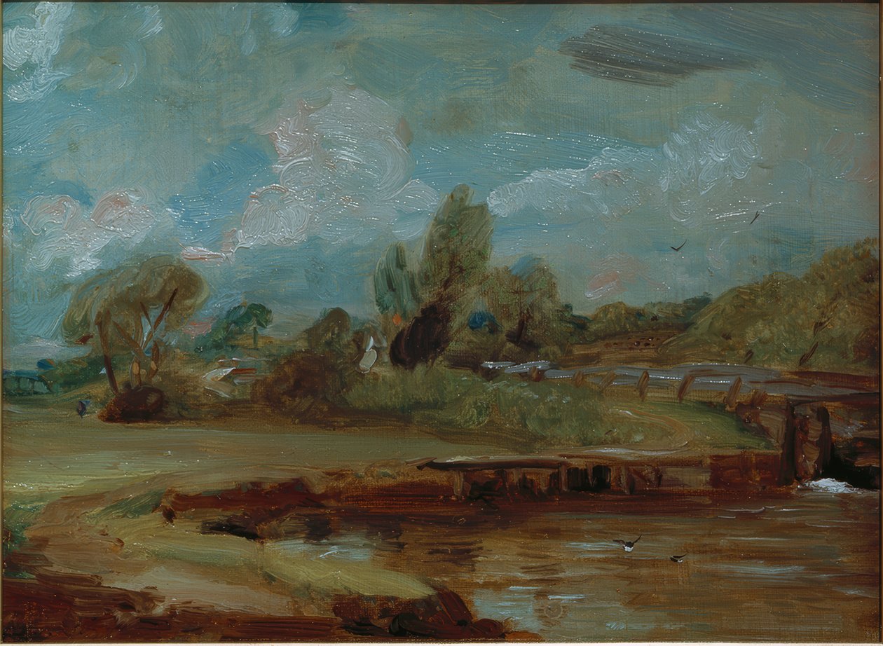 Flatford Lock z cesty u řeky od John Constable