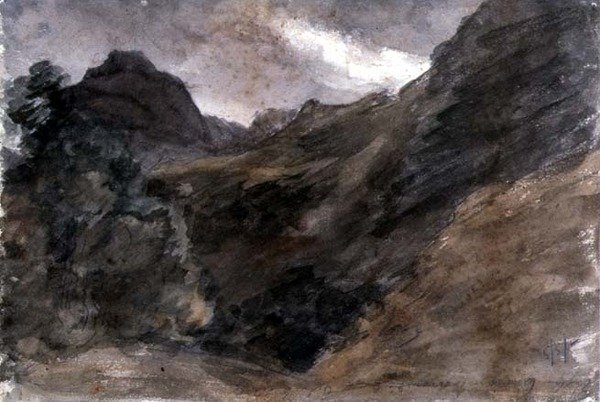 Eagle Crag, Borrowdale, 1806, (recto) (tužka a wc) od John Constable