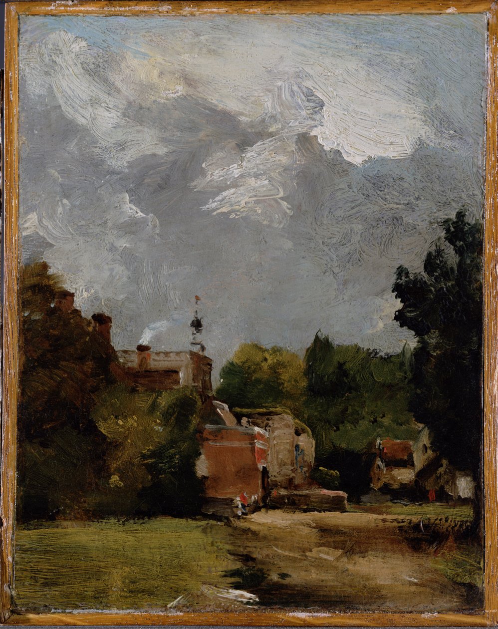Kostel East Bergholt z Church Street (olej na papíře na panelu) od John Constable