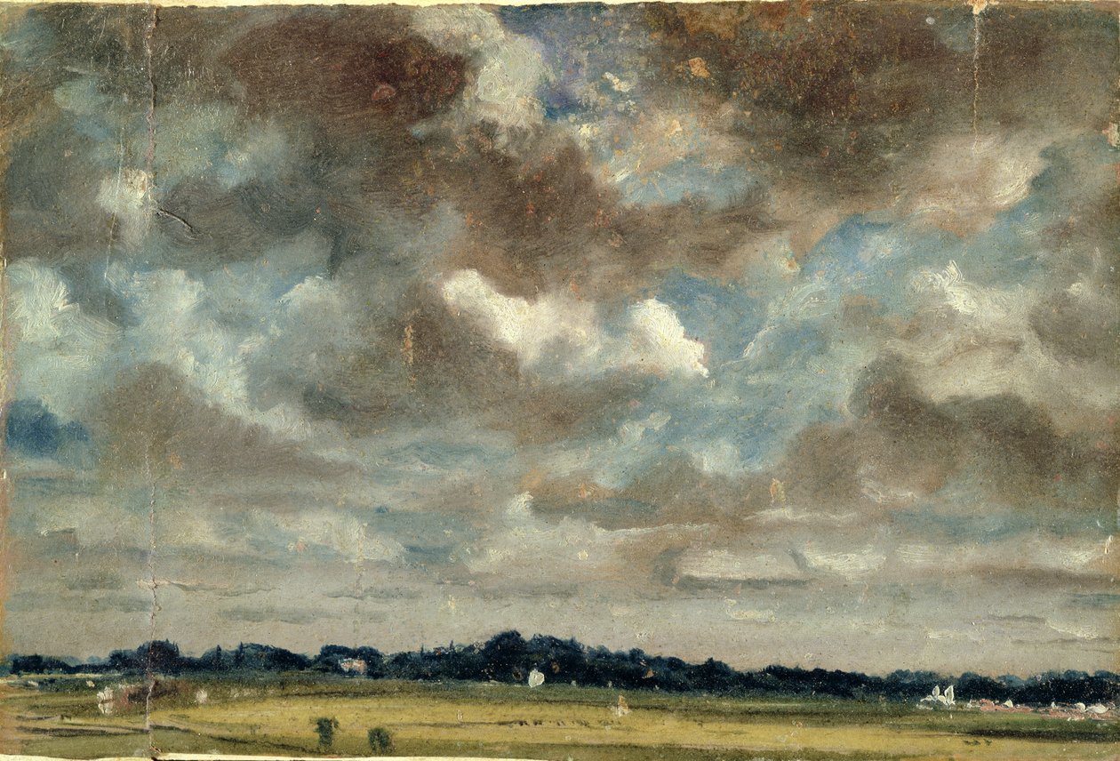 Rozsáhlá krajina s šedými mraky, cca 1821 (olej, papír na plátně) od John Constable