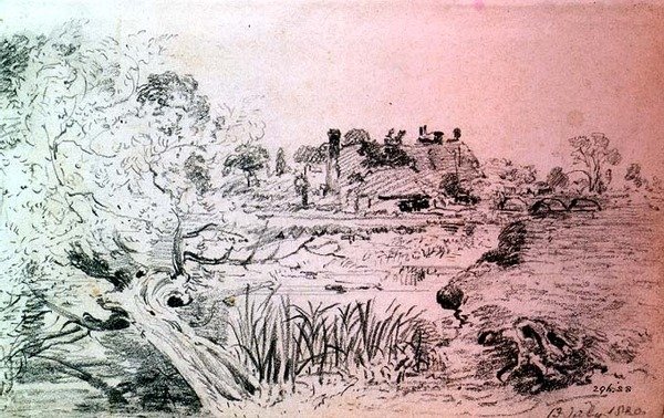 Farm Buildings and Bridge near Salisbury (tužka) od John Constable