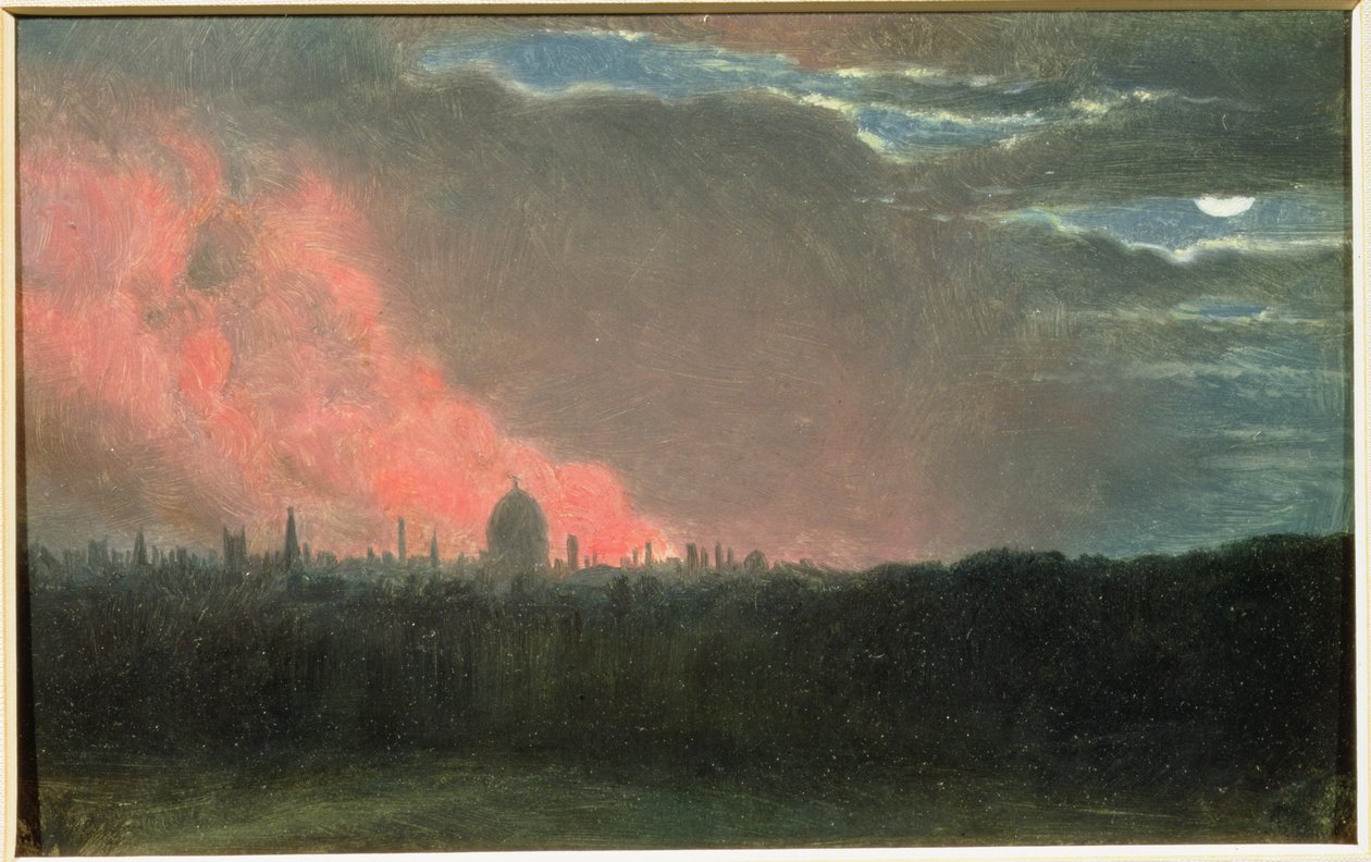 Požár v Londýně z Hampsteadu (olej na papíře položený na panelu) od John Constable