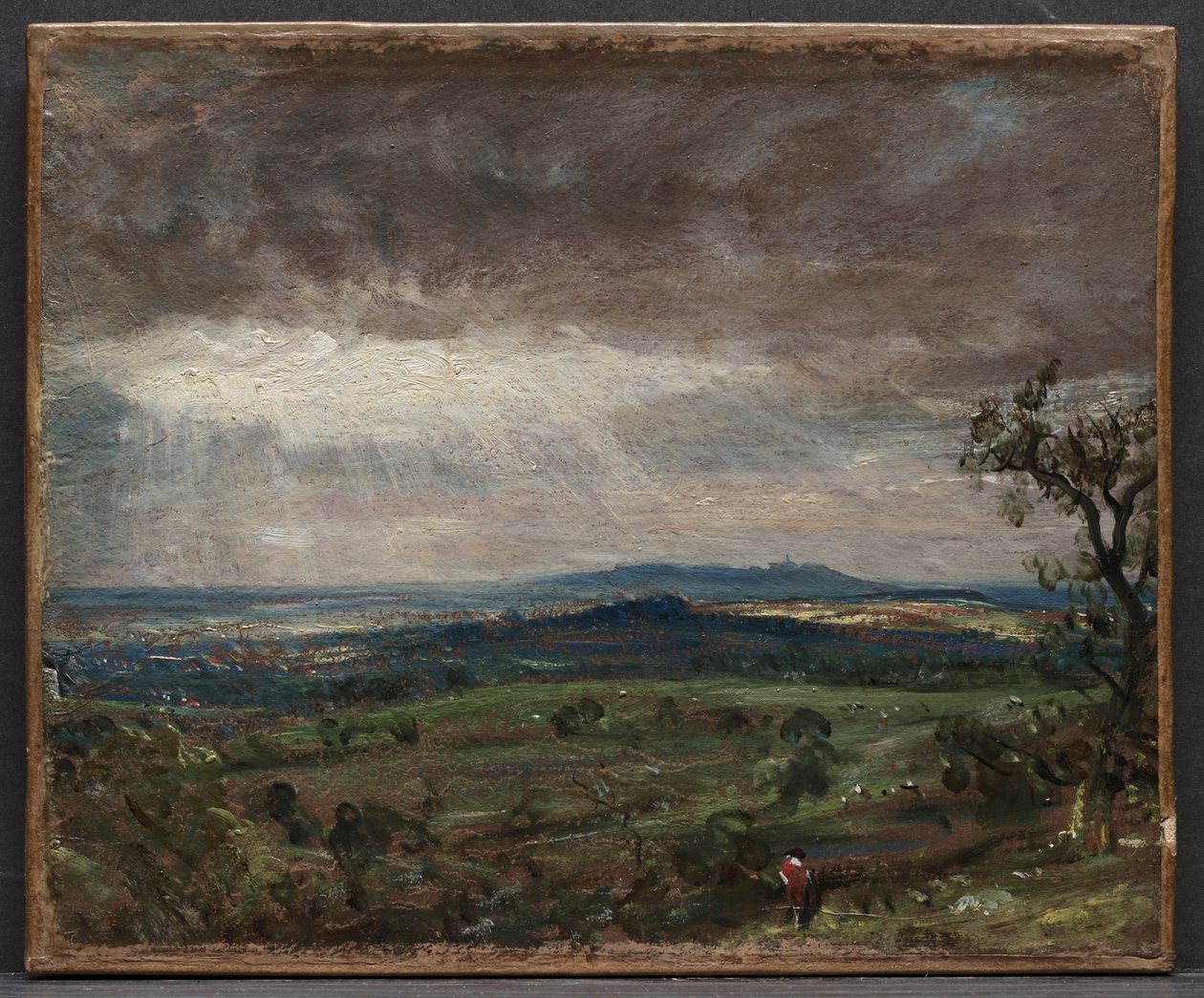 Hampstead Heath, Pohled směrem k Harrowovi, c. 1821 (olej na papíře, nalepeno na plátně) od John Constable