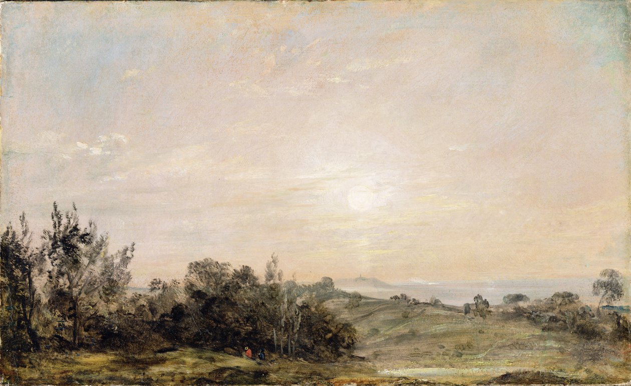 Hampstead Heath, při pohledu na Harrow, 1821-22 (olej na papíře na plátně) od John Constable