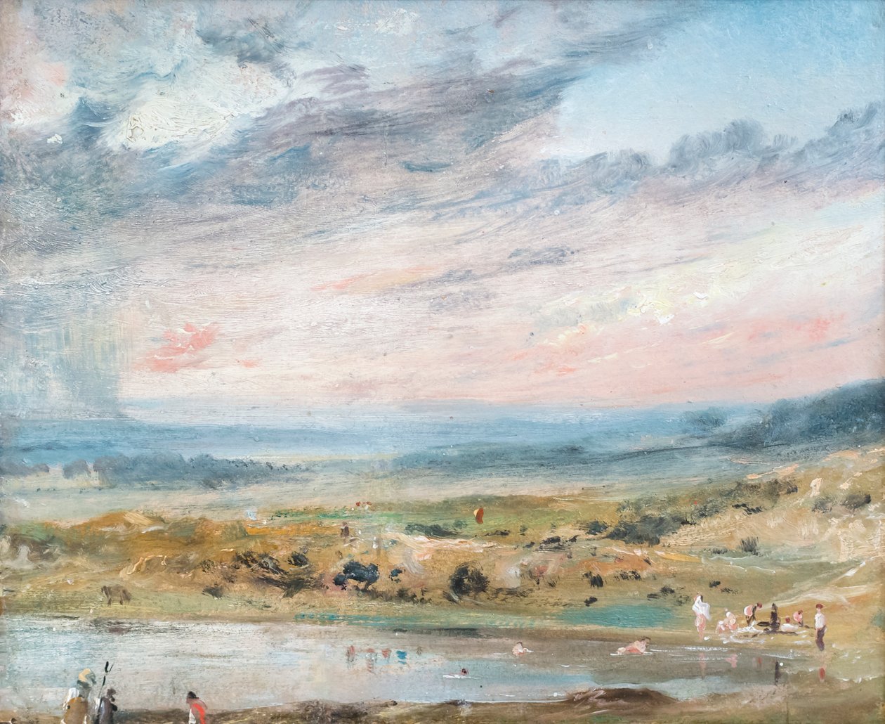 Hampstead heath, s rybníkem a koupající se od John Constable
