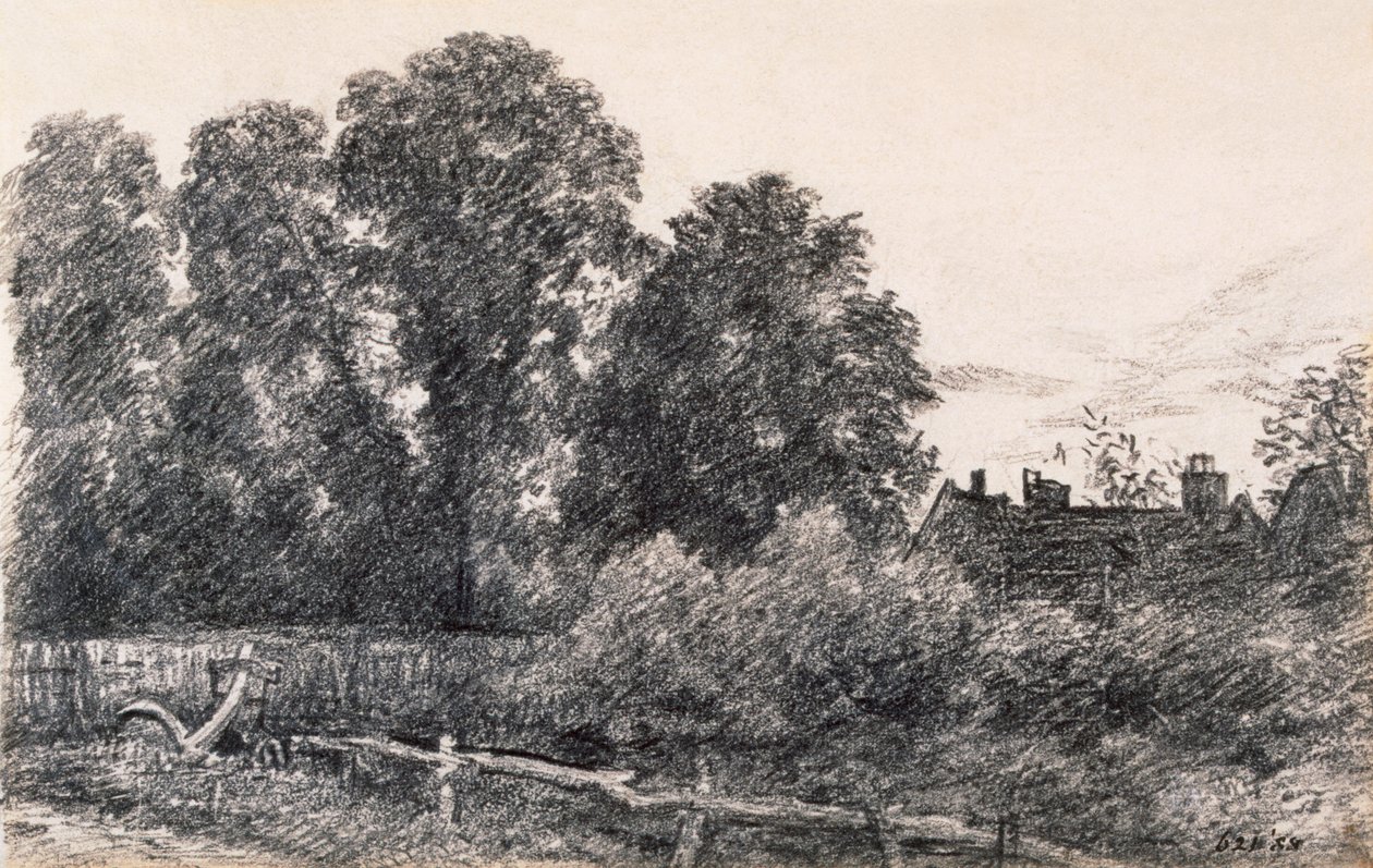 Krajina s jilmy a domem (grafit na papíře) od John Constable