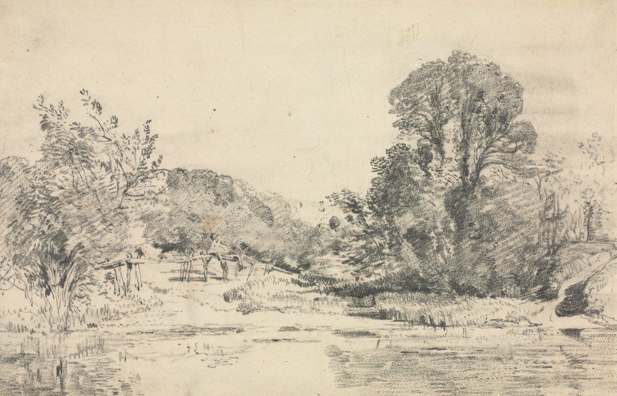 Krajina se stromy kolem rybníka od John Constable