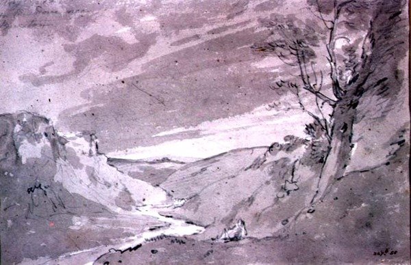 On the Dove near Buxton, 1801 (mytí tužkou a sépií) od John Constable