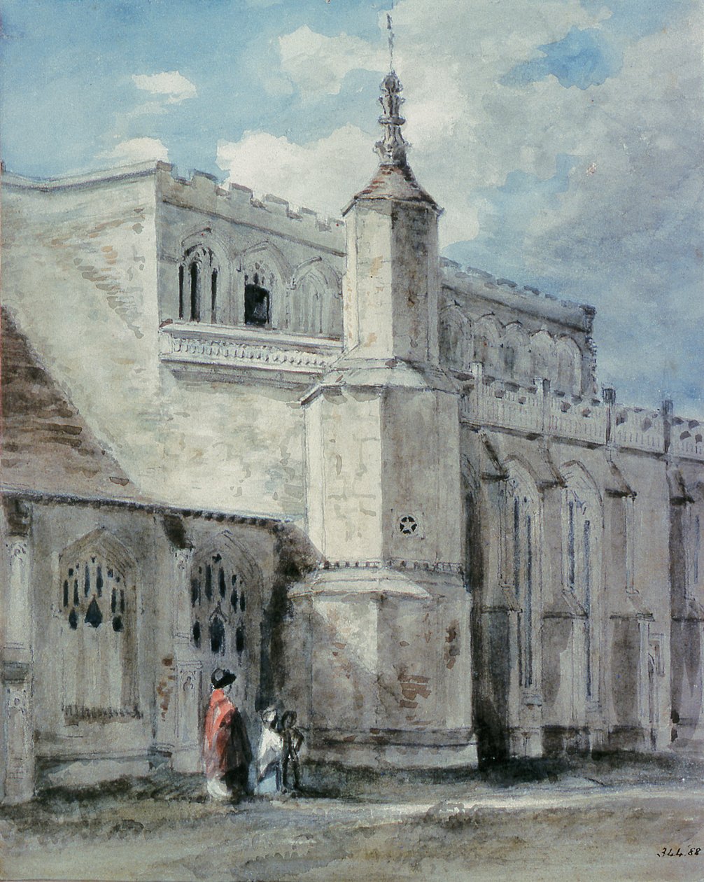 Část exteriéru kostela East Bergholt: The North Side, c. 1801-05 (tužka a akvarel) od John Constable