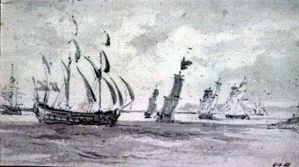 Přeprava v Breeze in the Thames nebo Medway (grafit na papíře) od John Constable