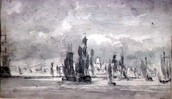 Přeprava pod zataženou oblohou v Temži (grafit na papíře) od John Constable