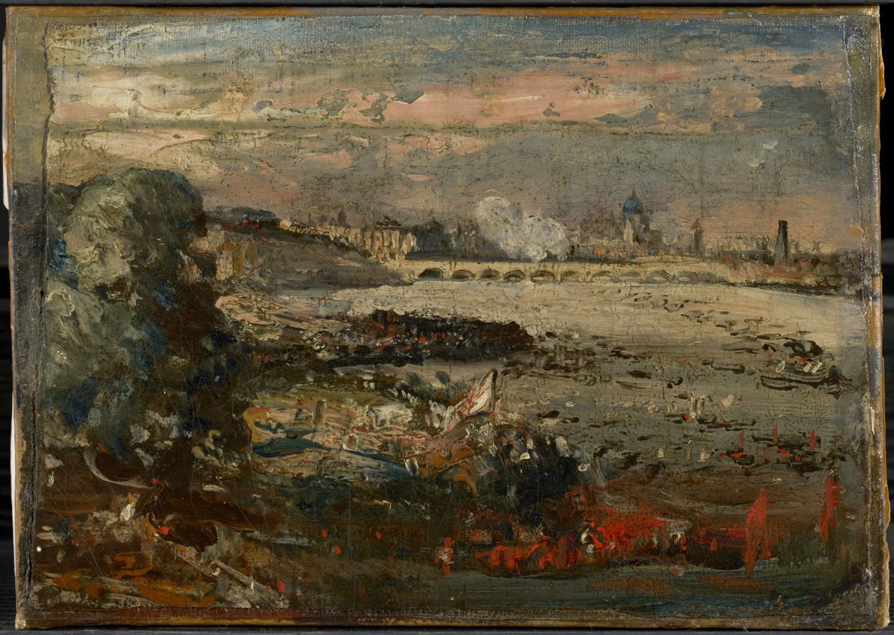 Skica k dílu „Otevření mostu Waterloo, pohled ze schodů Whitehall, 18. června 1817“ od John Constable