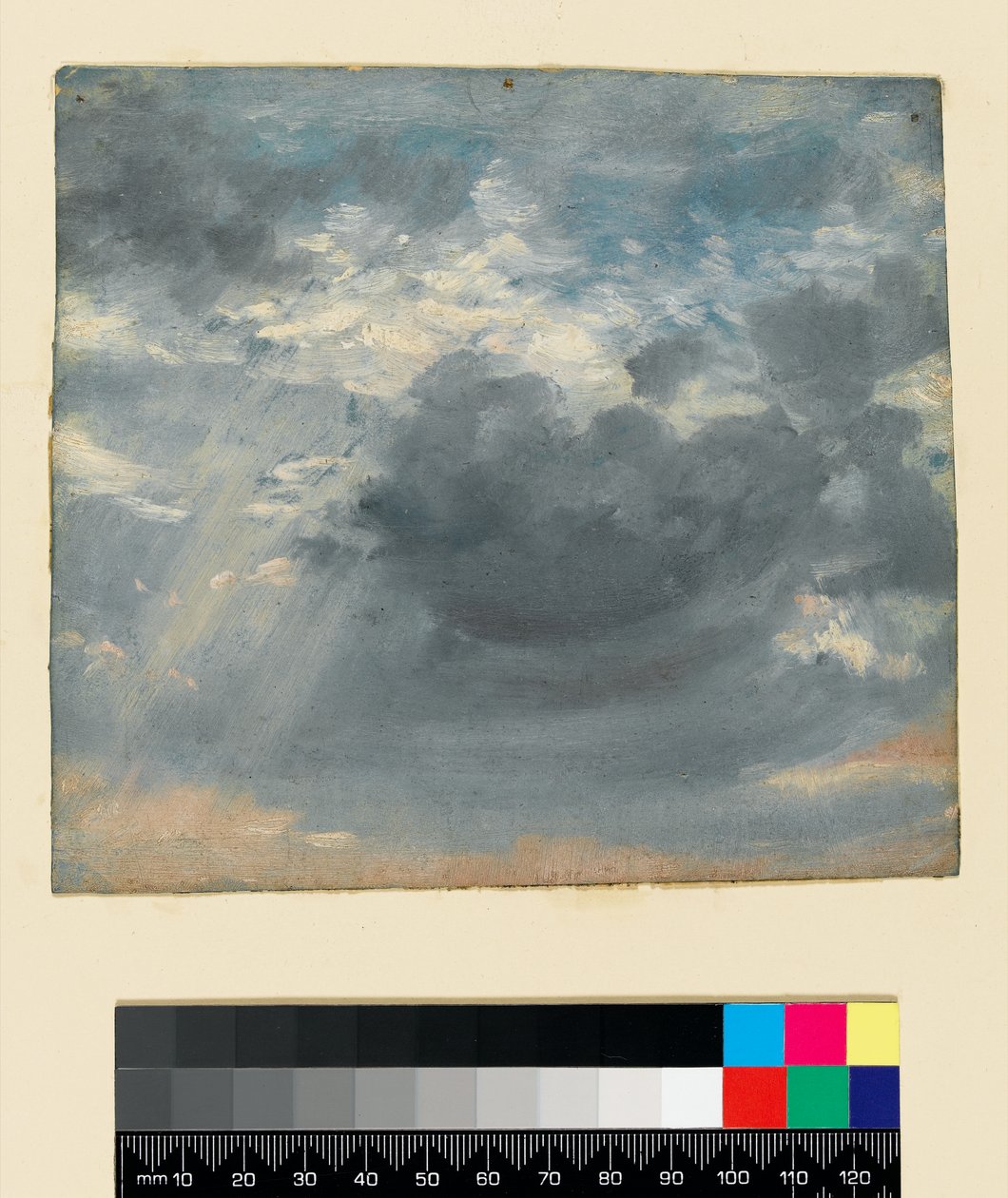 Studie oblohy se slunečním svitem, asi 1822 (olej na papíře) od John Constable