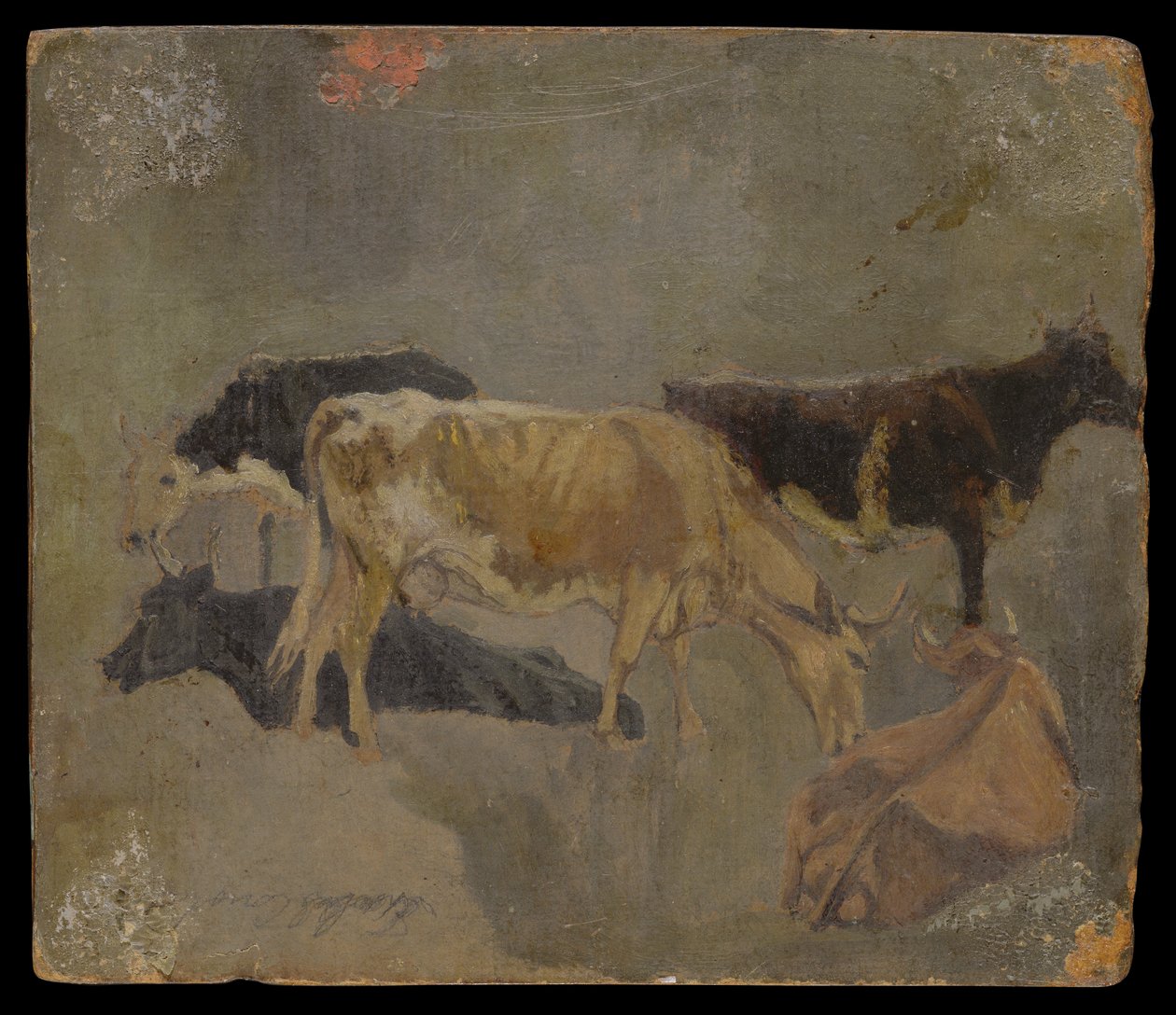 Studie pětirohého skotu (verso) (olej na žíhané lepence) od John Constable