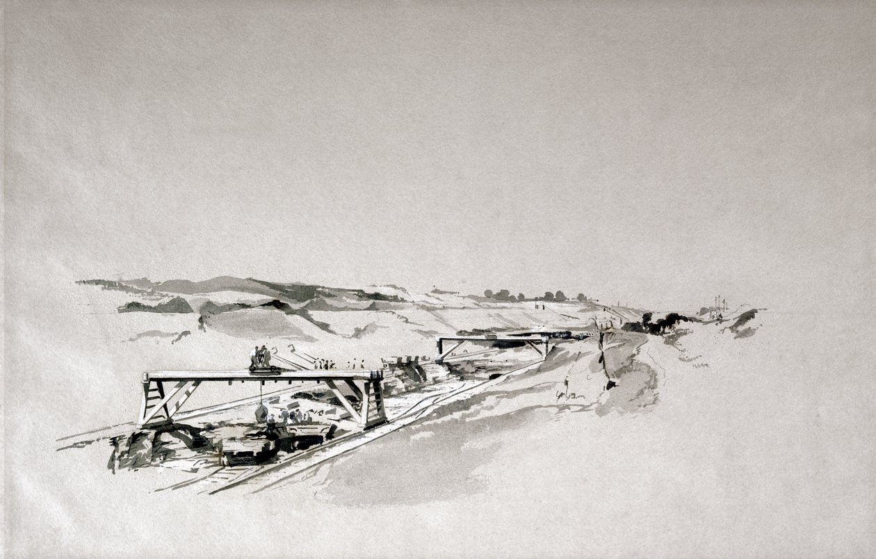Blisworth Cutting, Northamptonshire, září 1838 (pero a inkoust a mytí na papíře) od John Cooke Bourne