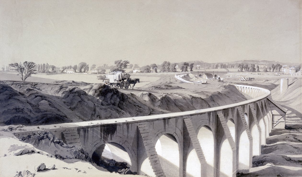 Boundary Wall, nádraží Camden Town, 14. října 1836 (pero, inkoust a mytí na papíře) od John Cooke Bourne