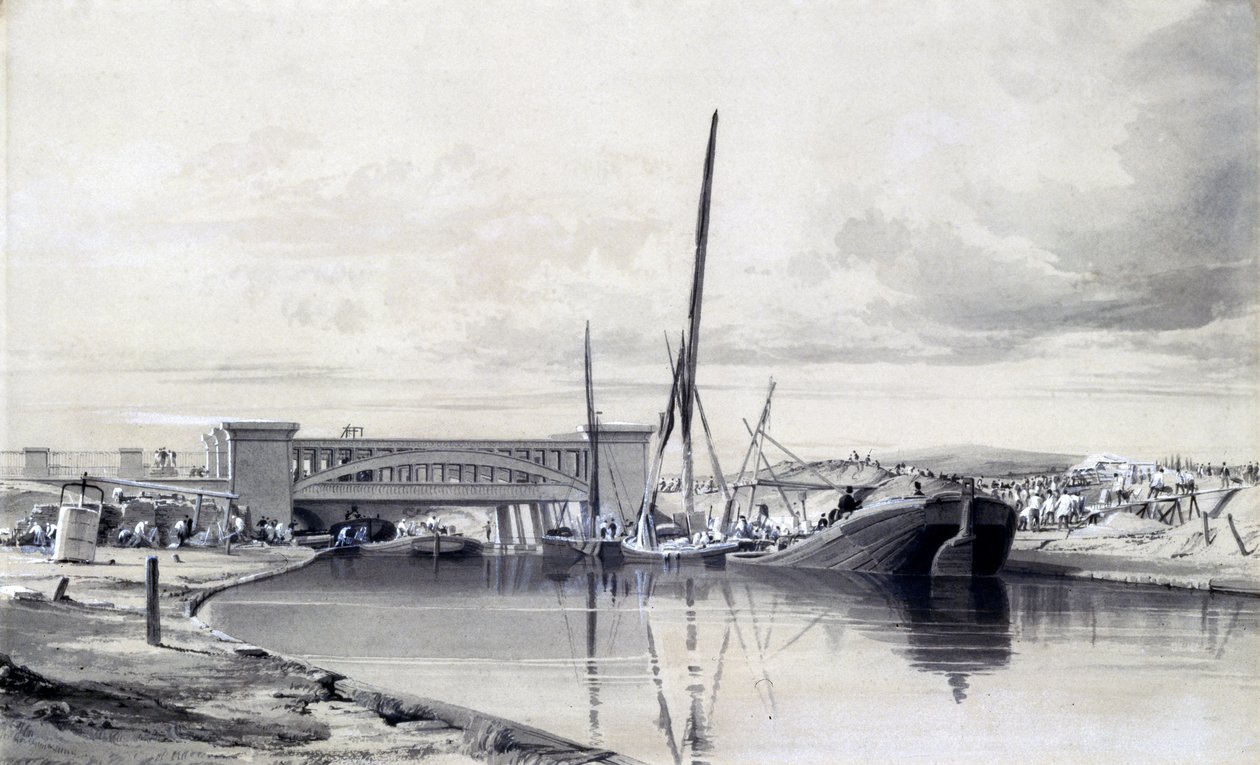 Most přes kanál Regents, duben 1837 (pero, inkoust a mytí na papíře) od John Cooke Bourne