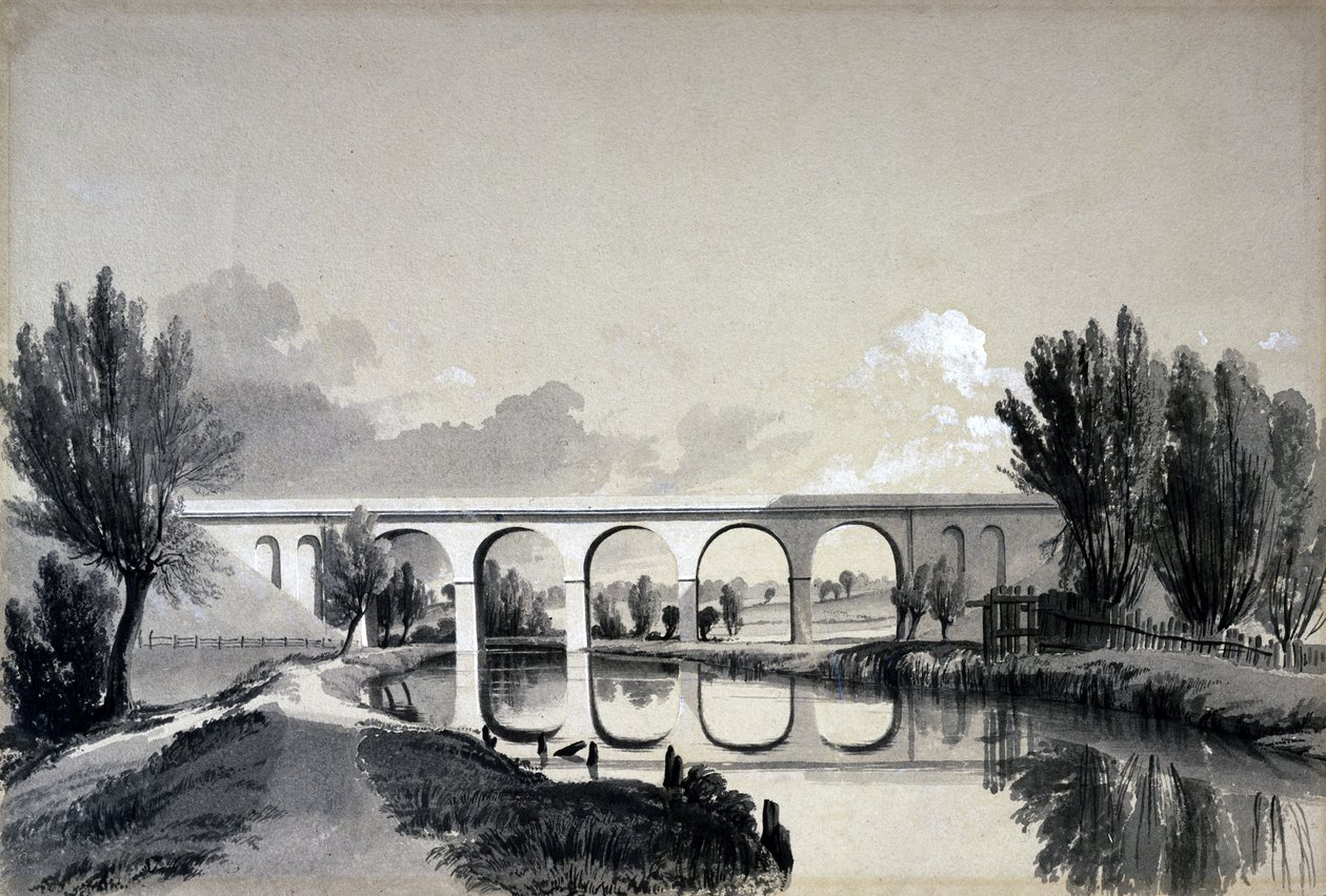 Colne Viaduct, Watford, Hertfordshire, 5. června 1837 (pero a inkoust a mytí na papíře) od John Cooke Bourne