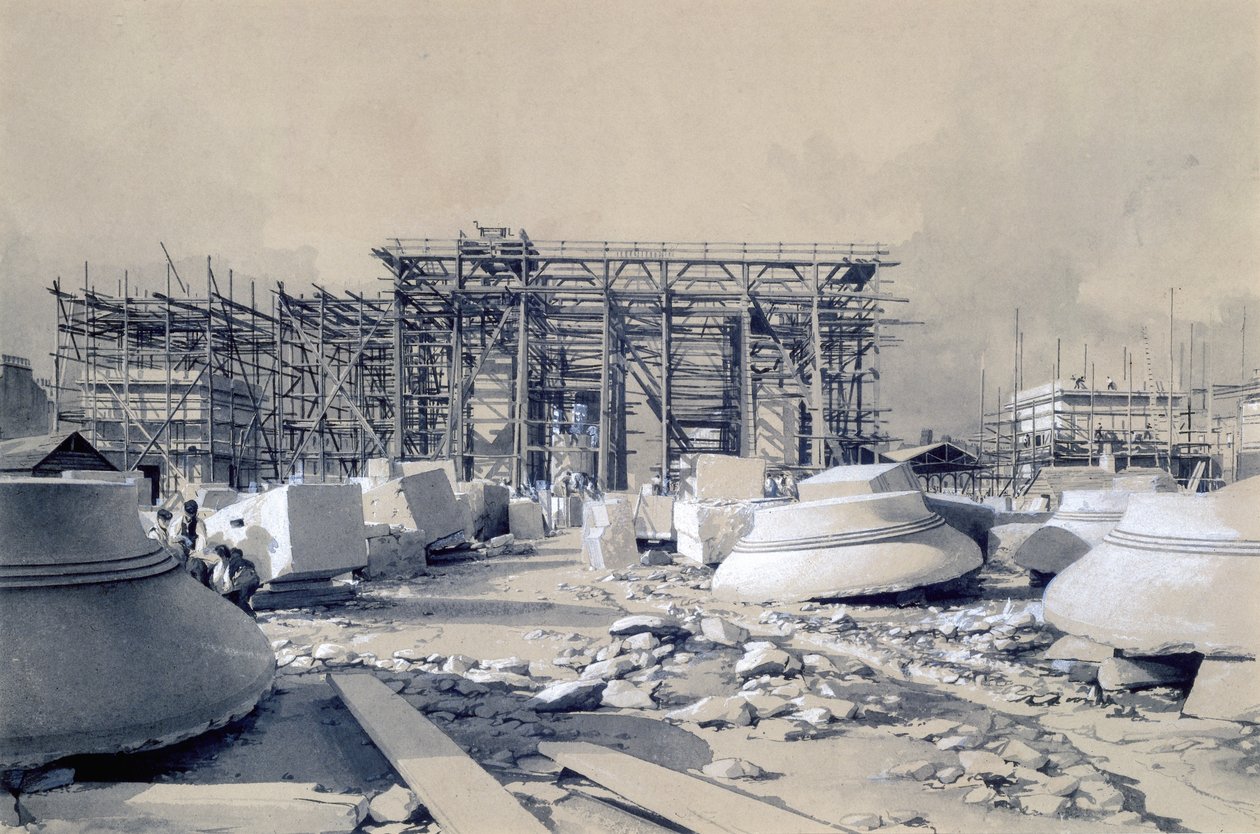 Stavba Euston Arch, říjen 1837 (pero a inkoust a mytí na papíře) od John Cooke Bourne