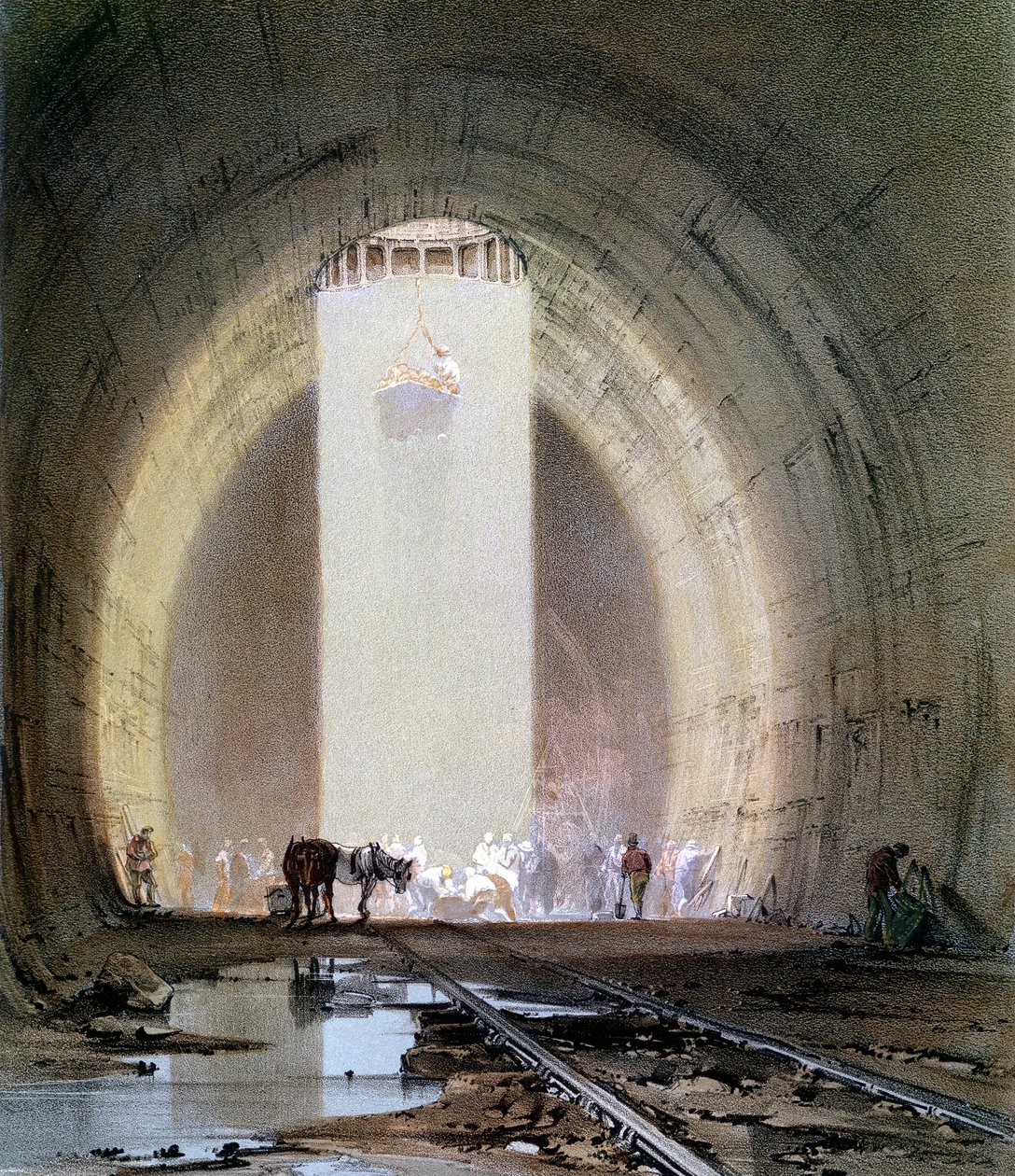 Výstavba tunelu Kilsby na londýnské a Birminghamské železnici, 8. července 1839 od John Cooke Bourne