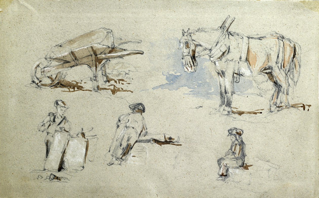 Stavba londýnské a birminghamské železnice, kolem 1835-38 (tužka s lazurou na papíře; složená skica) od John Cooke Bourne
