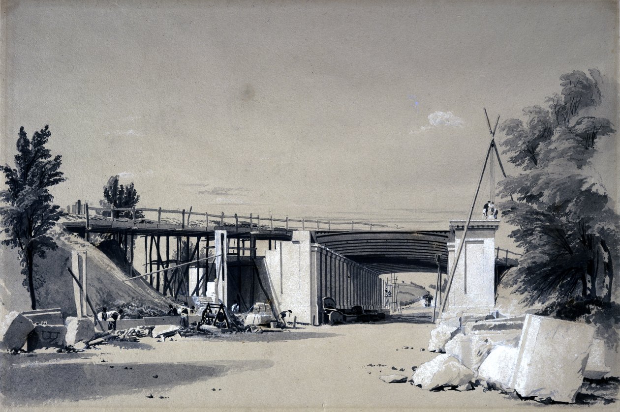 Denbigh Hall Bridge from the Road, 25. června 1837 (pero, inkoust a mytí na papíře) od John Cooke Bourne