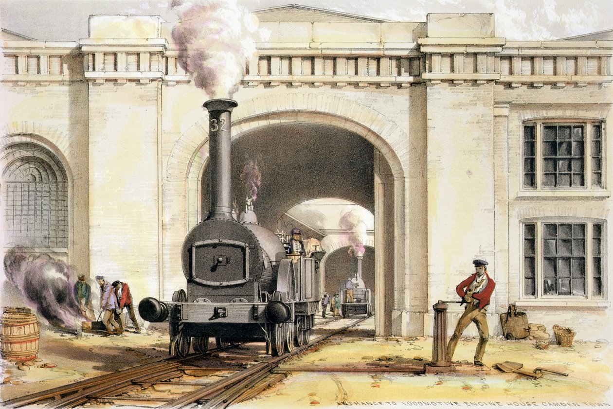 Vchod do Locomotive Engine House, Camden Town, vyrytý umělcem, 1839 od John Cooke Bourne