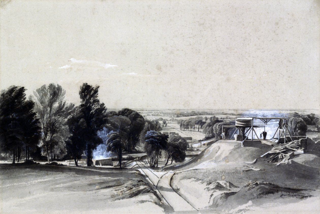 Shora, Kilsby Tunnel, Northamptonshire, 20. července 1837 (pero, inkoust a mytí na papíře) od John Cooke Bourne
