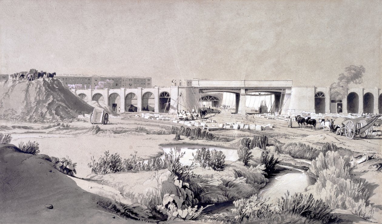 Hampstead Road Bridge, 5. října 1836 (pero, inkoust a mytí na papíře) od John Cooke Bourne