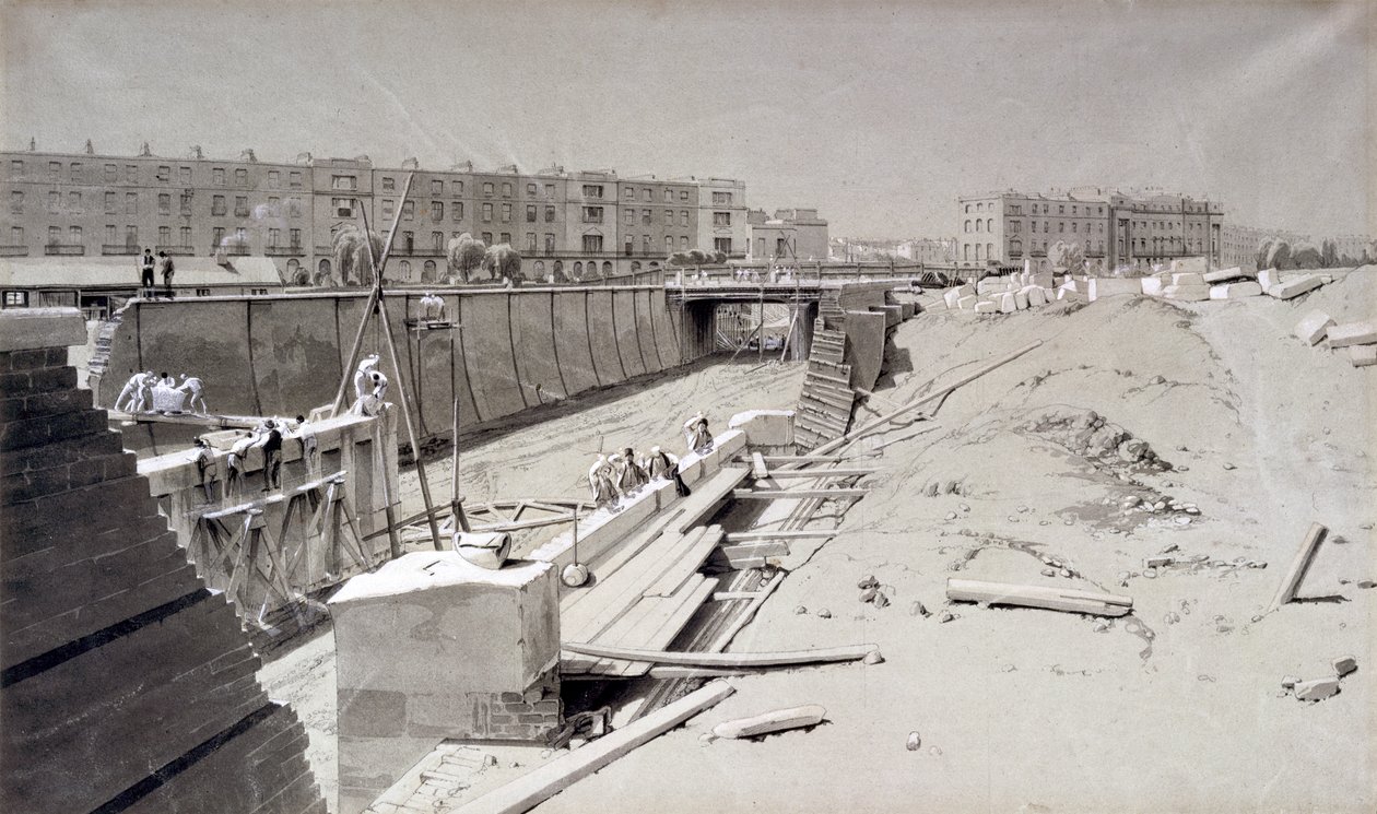 Hampstead Road Bridge, z Camdenské strany, 11. srpna 1836 (pero, inkoust a mytí na papíře) od John Cooke Bourne
