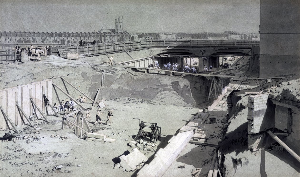 Hampstead Road Bridge, z Camdenské strany, 16. srpna 1836 (pero, inkoust a mytí na papíře) od John Cooke Bourne