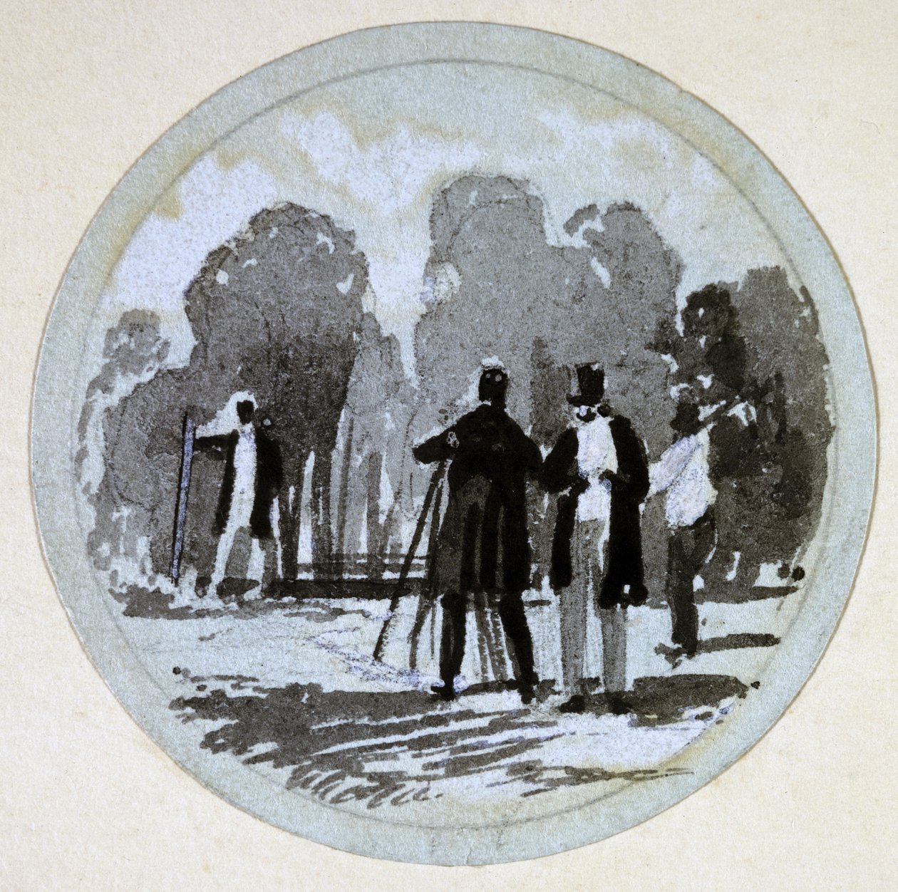 Levelling, London & Birmingham Railway, c.1838 (pero, inkoust a mytí na papíře) od John Cooke Bourne