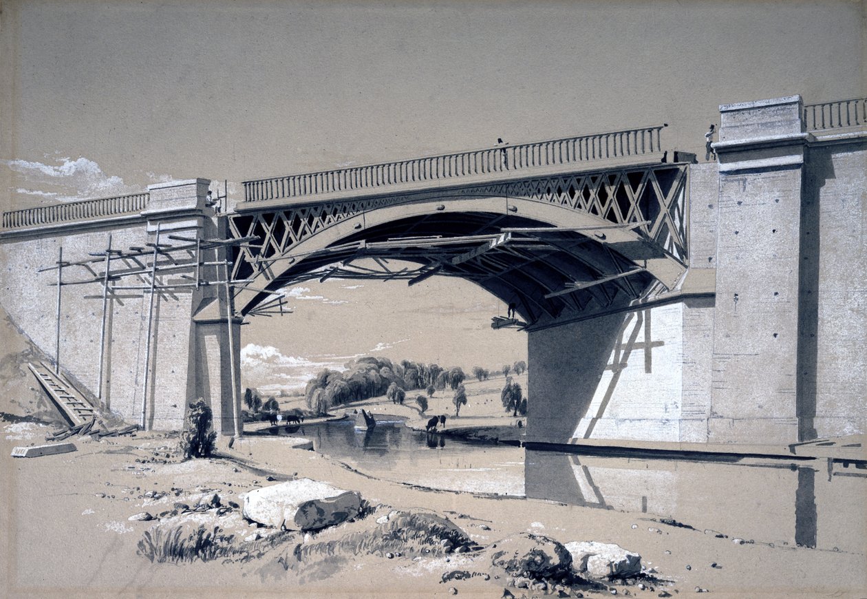Nash Mills Bridge, Kings Langley, Hertfordshire, 10. června 1837 (pero a inkoust a mytí na papíře) od John Cooke Bourne