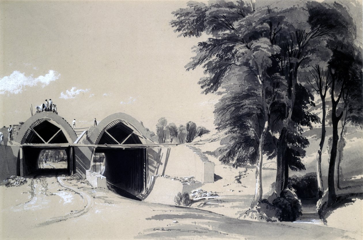 Occupation Bridge, Bugbrooke, Northamptonshire, 9. července 1837 (pero, inkoust a mytí na papíře) od John Cooke Bourne
