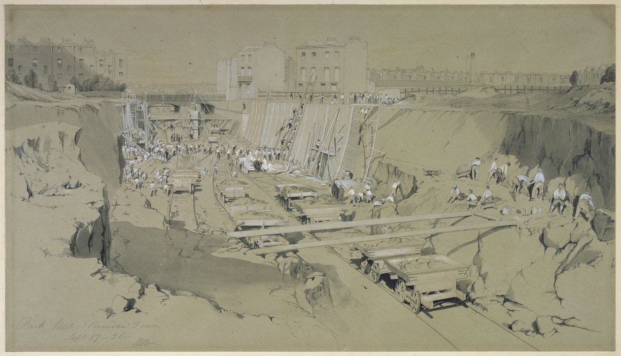 Park Street, Camden Town, 17. září 1836 (pero, inkoust a mytí na papíře) od John Cooke Bourne