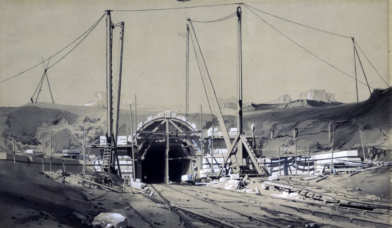 Primrose Hill Tunnel, duben 1837 (pero, inkoust a mytí na papíře) od John Cooke Bourne