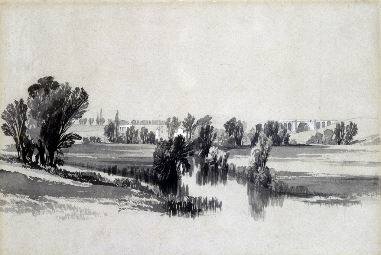 River Sowe, poblíž Coventry, květen 1839 (pero a inkoust a mytí na papíře) od John Cooke Bourne
