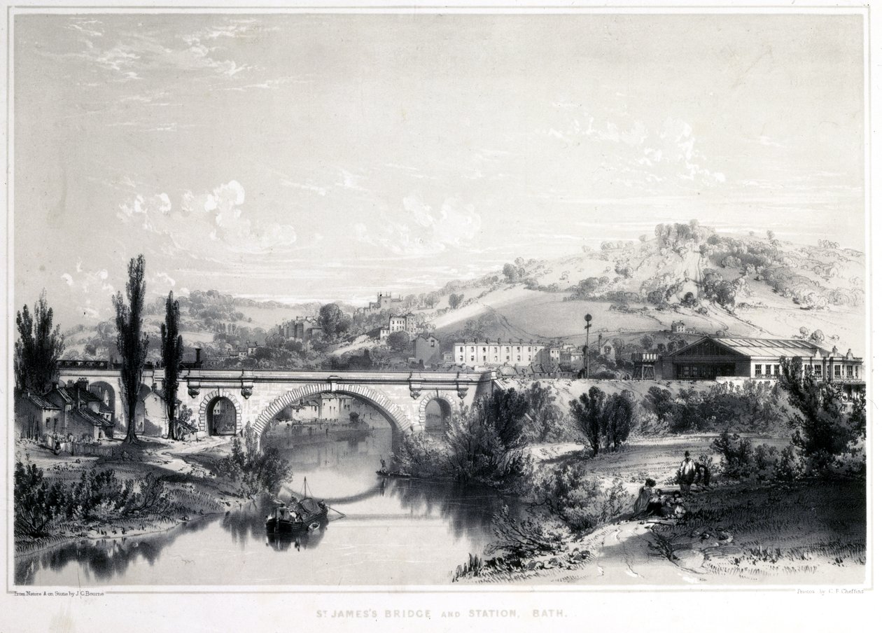 St. Jamess Bridge and Station, Bath, 1846 od John Cooke Bourne