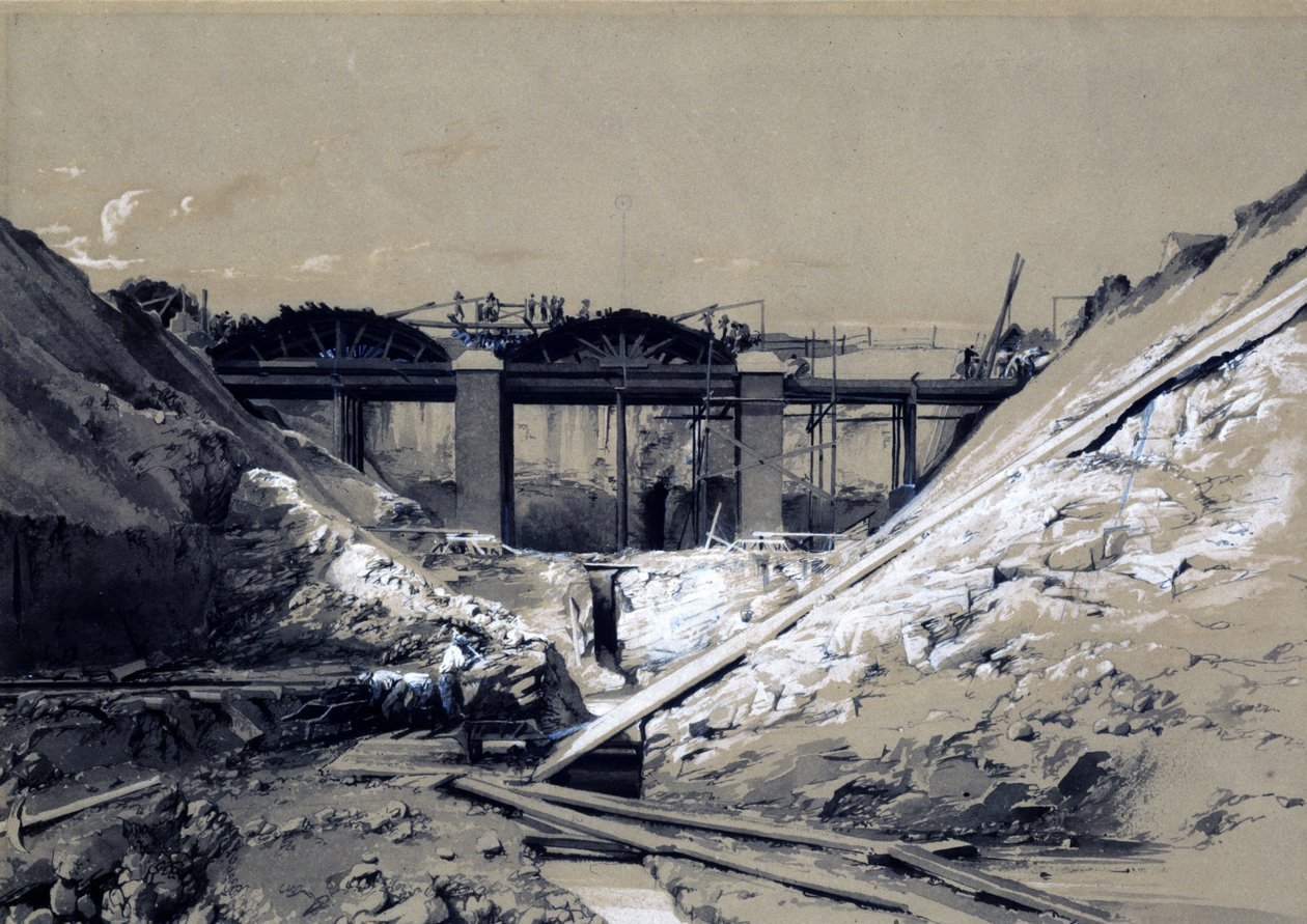 Tring Cutting, Hertfordshire, 1838 (pero a inkoust a mytí na papíře) od John Cooke Bourne