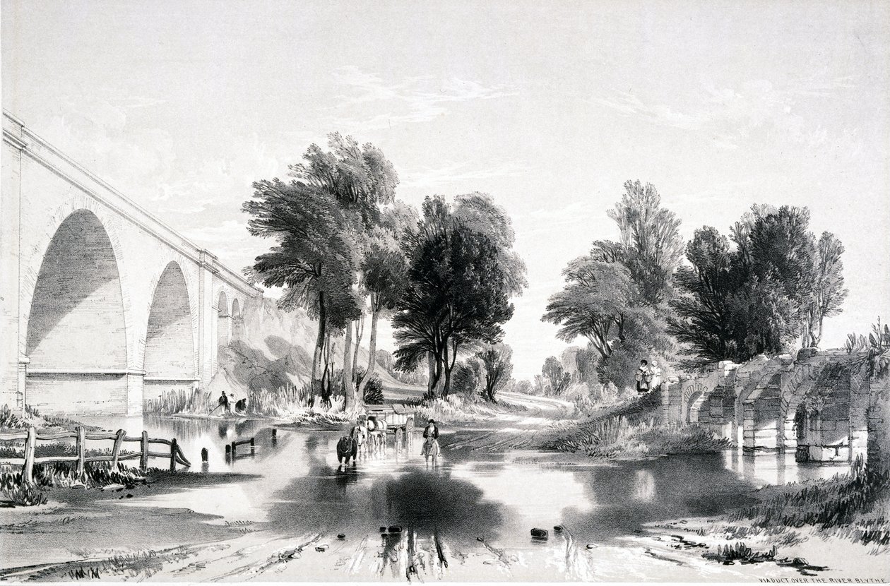 Viadukt přes řeku Blythe, Londýn a Birminghamská železnice, 1839 od John Cooke Bourne
