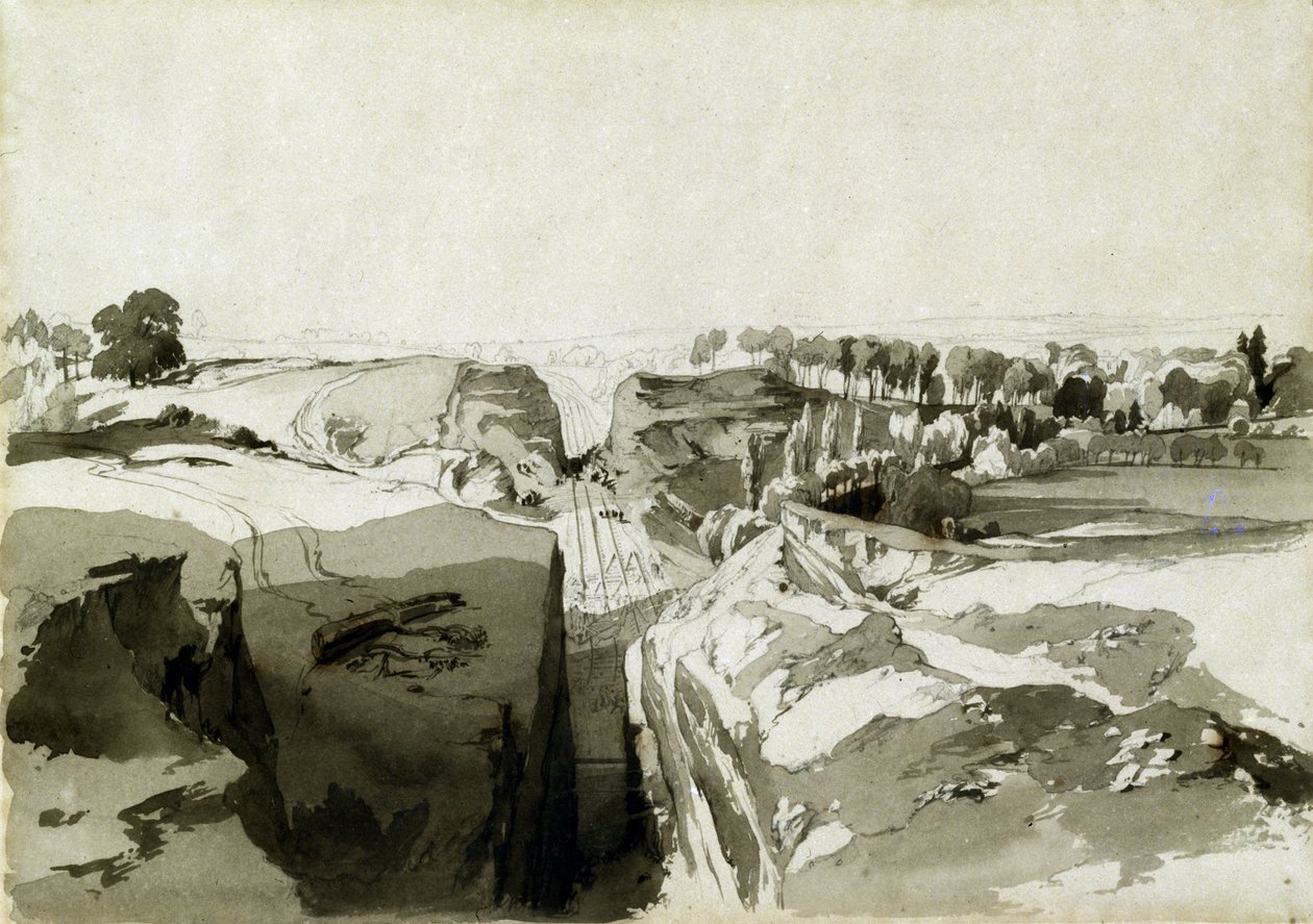 Pohled z vrcholu tunelu, Linslade, Buckinghamshire, 12. října 1837 (pero a inkoust a mytí na papíře) od John Cooke Bourne