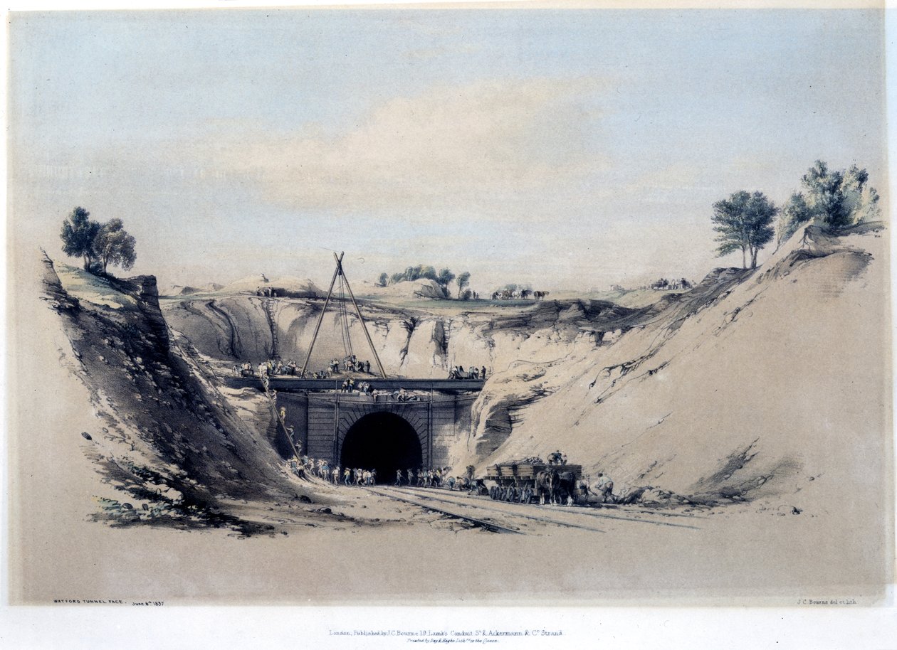 Watford Tunnel, Hertfordshire, 6. června 1837 (barevně lité) od John Cooke Bourne