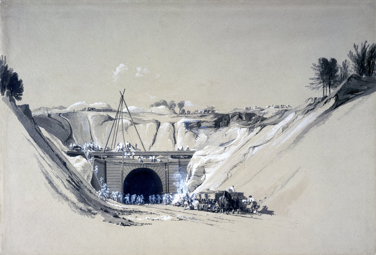 Watford Tunnel, Hertfordshire, 6. června 1837 (pero a inkoust a mytí na papíře) od John Cooke Bourne