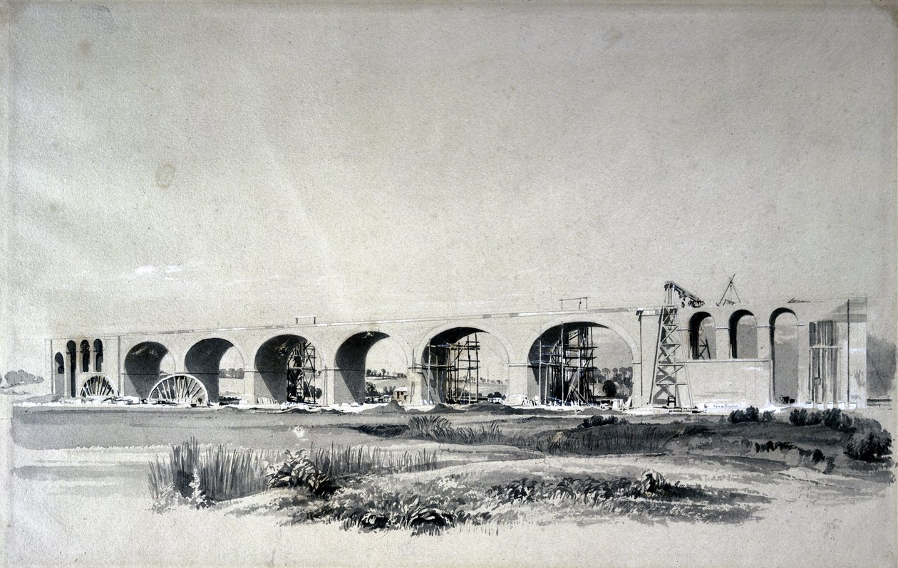 Wolverton viadukt, 30. června 1837 (pero a inkoust a mytí na papíře) od John Cooke Bourne